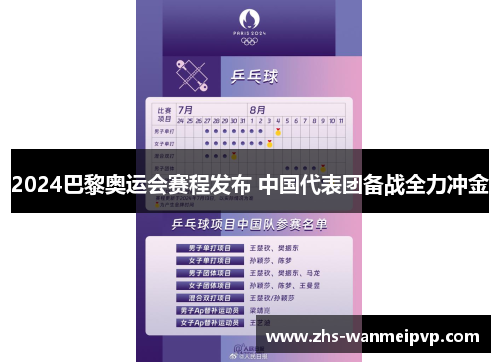 2024巴黎奥运会赛程发布 中国代表团备战全力冲金